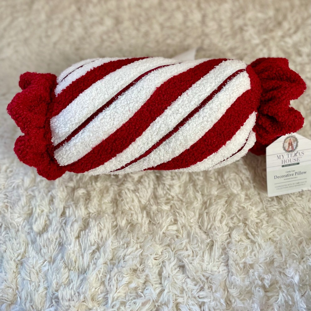 My Texas House‎ Candy Cane Decorative Pillow Christmas Holiday Chenille Plush